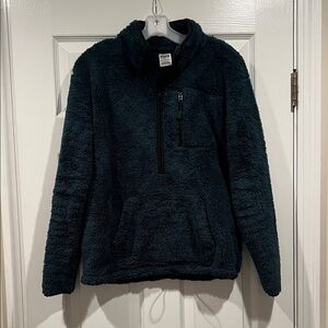 PINK Victoria's Secret Forest Green 1/4 zip Fluffy Jacket